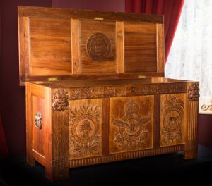 Chest carved for Ted Pedley.